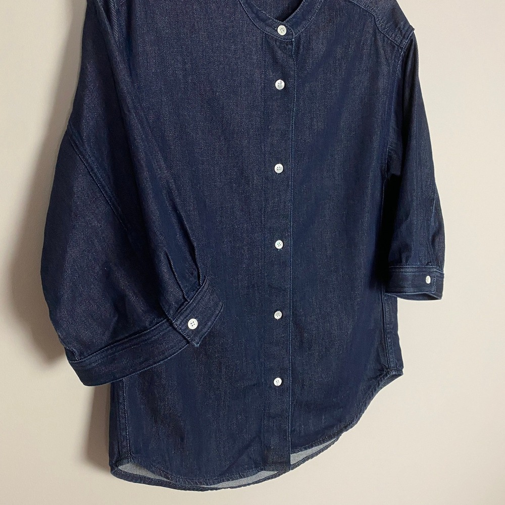 Arket Raw Denim Shirt Women XS Minimalist Quiet Luxury Relaxed Jean Chambray - Picture 6 of 7
